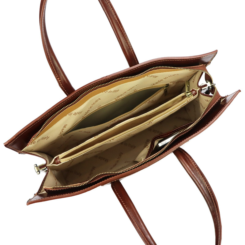 Florence Duża Damska skórzana torebka na dokumenty do pracy z paskiem