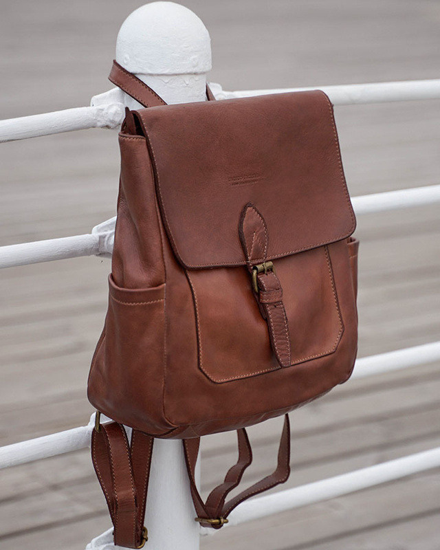 Plecak skórzany handmade z kieszeniami  - MARCO MAZZINI czekoladowy brąz