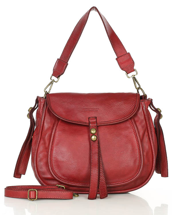 Marco Mazzini Torebka classic saddle bag ze skóry naturalnej na ramie czerwony