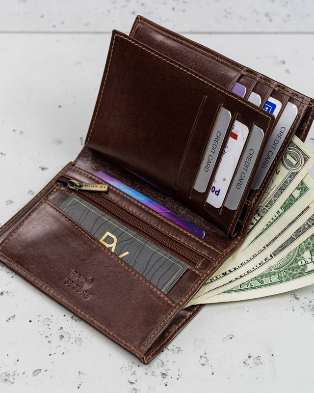Rovicky męski składany portfel skóra naturalna rozbudowany pionowy RFID