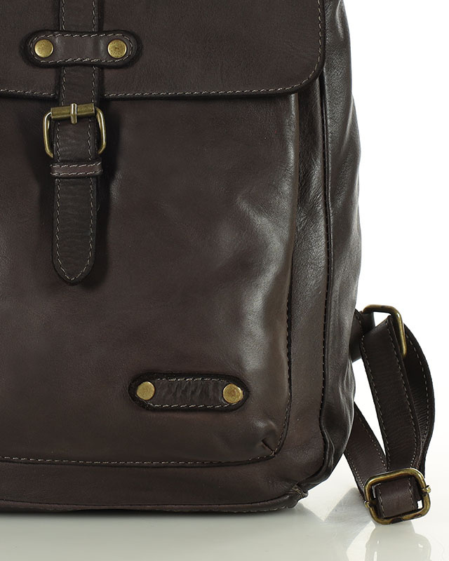 MARCO MAZZINI Miejski plecak skórzany w stylu old look handmade leather ciemny brąz caffe