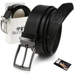 Pasek skórzany męski do spodni szeroki czarny Beltimore A75 : Kolory - czarny, Rozmiar pasków - r.105-120 cm