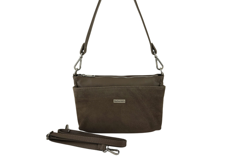 Pojemna torebka listonoszka ze skóry i zamszu - Beżowa ciemna