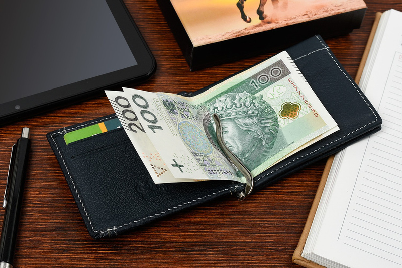Portfel męski skórzany mały czarny z wsuwką na banknoty RFiD Wild Horse L47