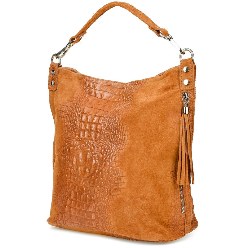 Camel torebka skórzana zamszowa shopper W10