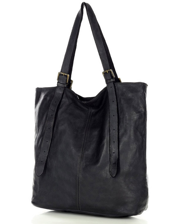 Torebka damska shopper z regulacją rączek skóra old pelle - MARCO MAZZINI czarny