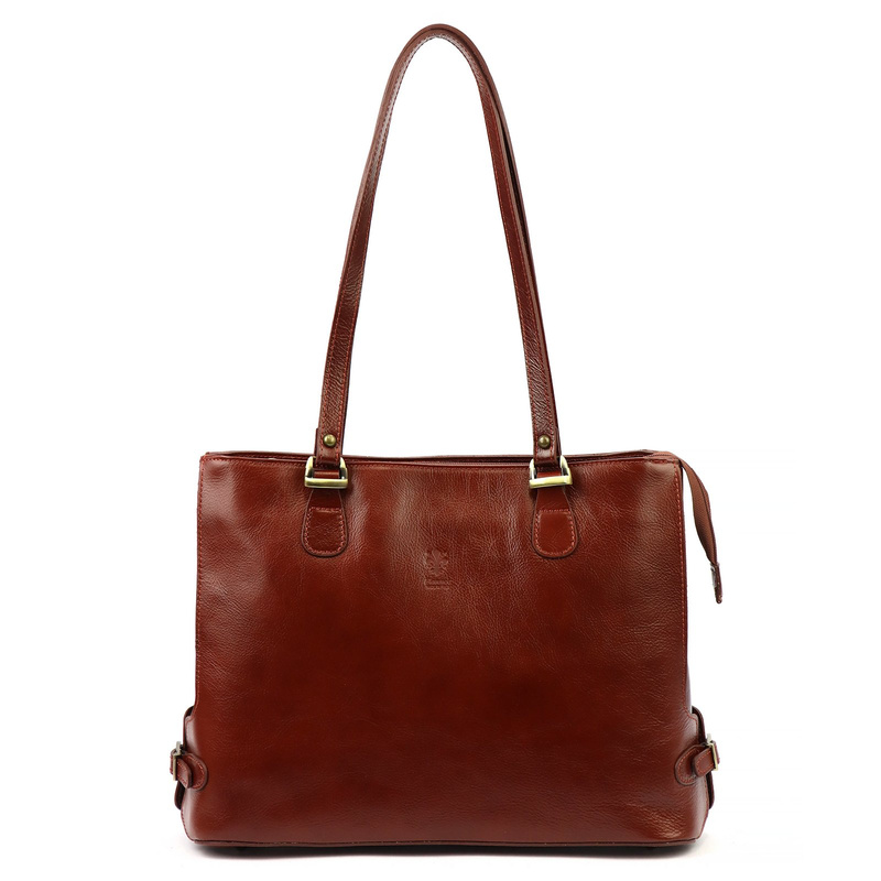 Skórzana elegancka shopperbag pojemna na ramię z kieszeniami Florence
