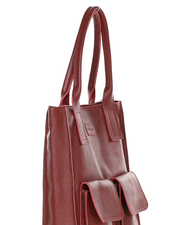 Torebka skórzany shopper bag z kieszeniami - MARCO MAZZINI ciemny czerwony