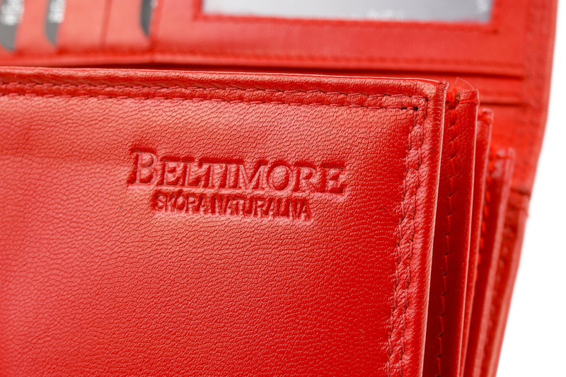 Damski skórzany portfel duży na bigiel poziomy retro RFiD czerwony BELTIMORE 043