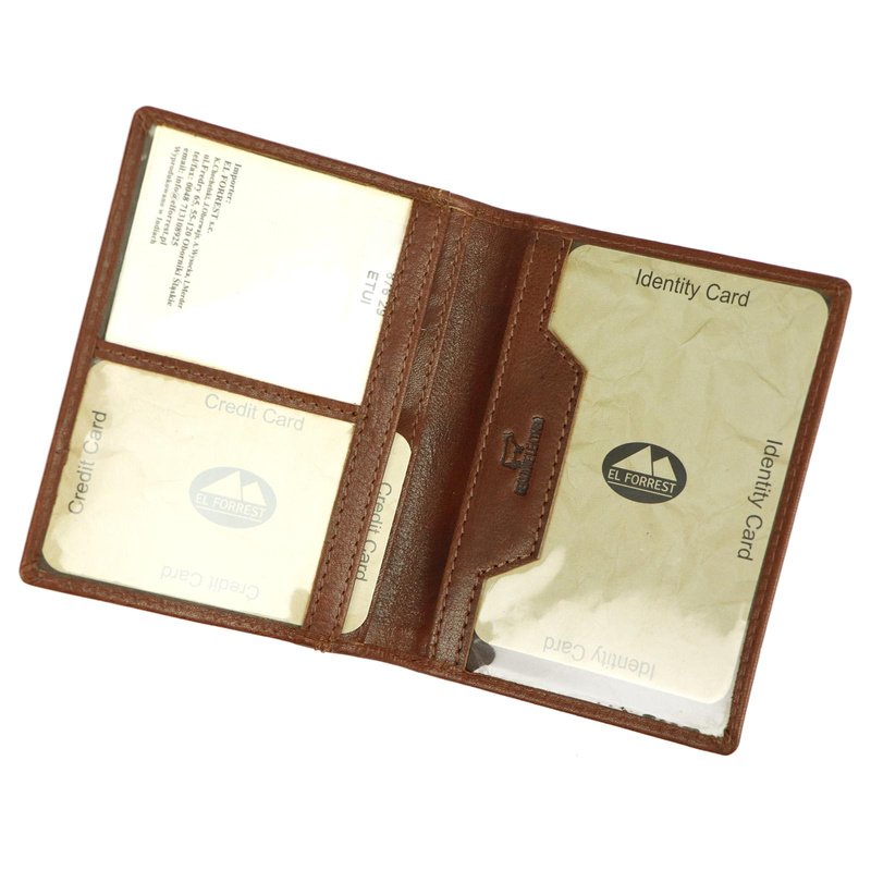 Pionowe składane Skórzane etui na karty dokumenty EL FORREST RFID
