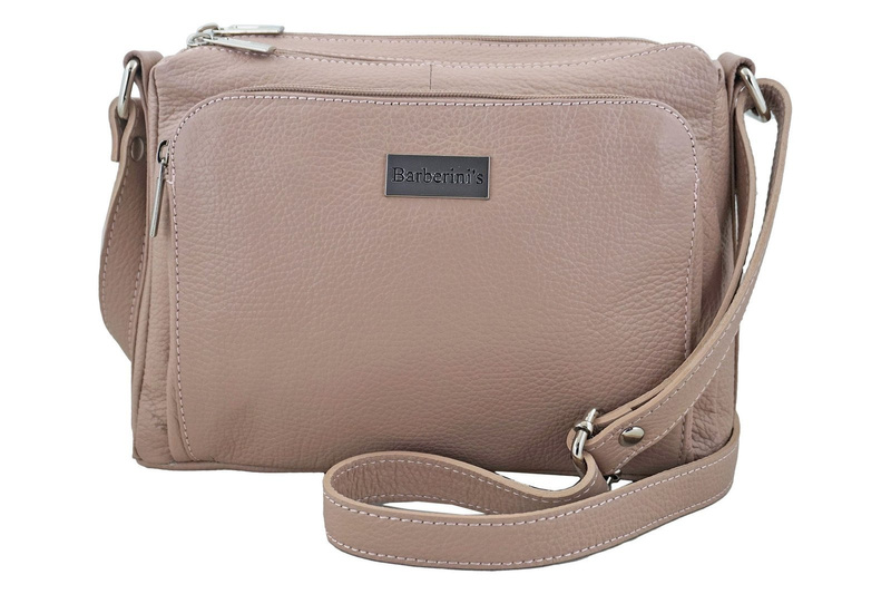 Listonoszka skórzana z kieszeniami - Różowa pudrowa