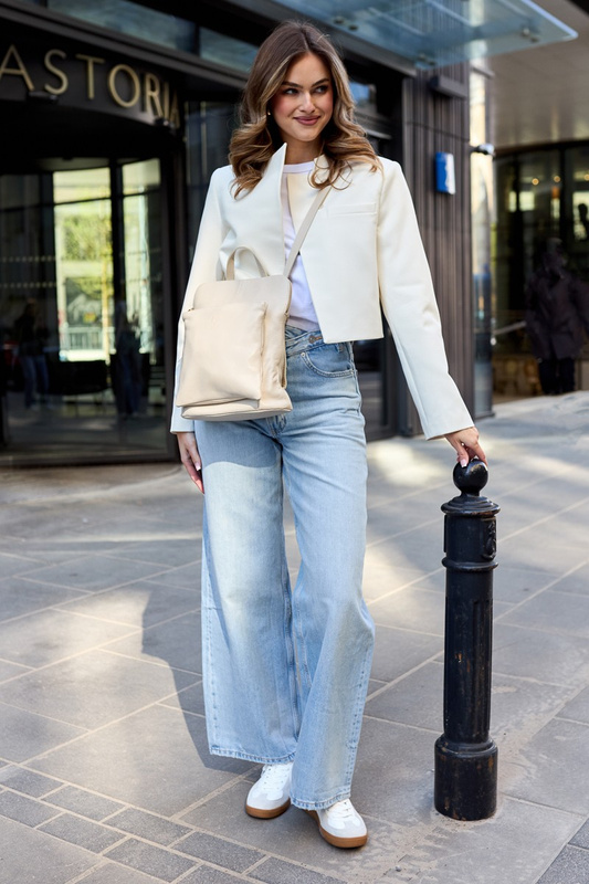 Skórzany plecak damski torba 2w1 elegancki A4 włoski pojemny ecru Vera Pelle S40