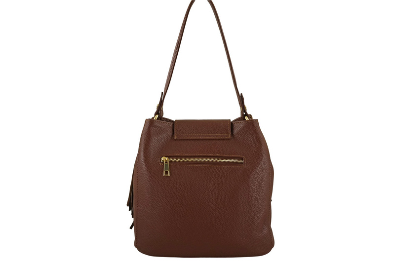 Skórzana torebka boho z frędzlami - Brązowa