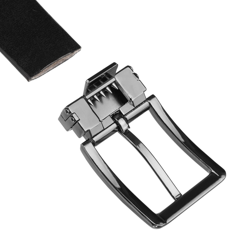 Czarny pasek męski ze skóry ekologicznej z tradycyjną, srebrną klamrą - Peterson