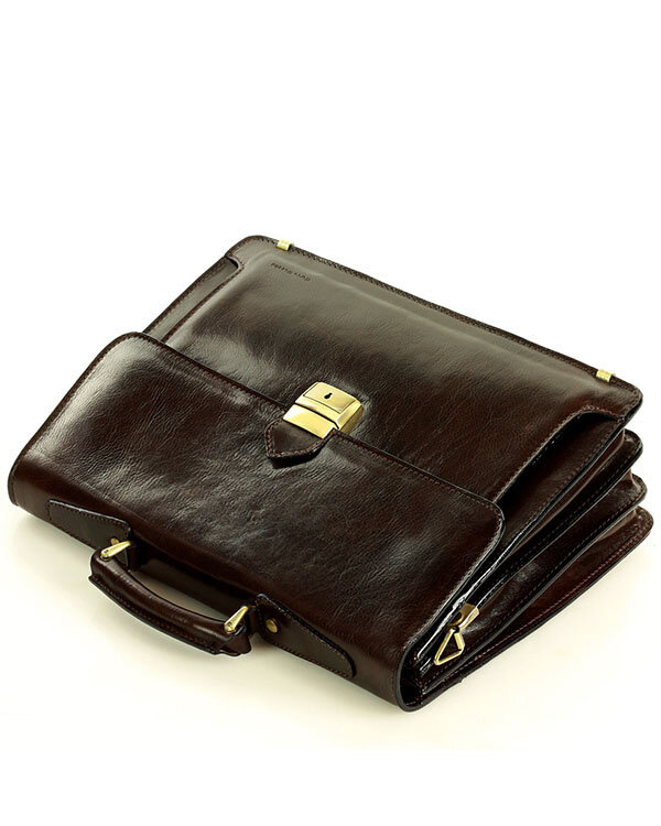 Teczka męska skórzana MARCO MAZZINI handmade - ROBERTO Classic ciemny brąz