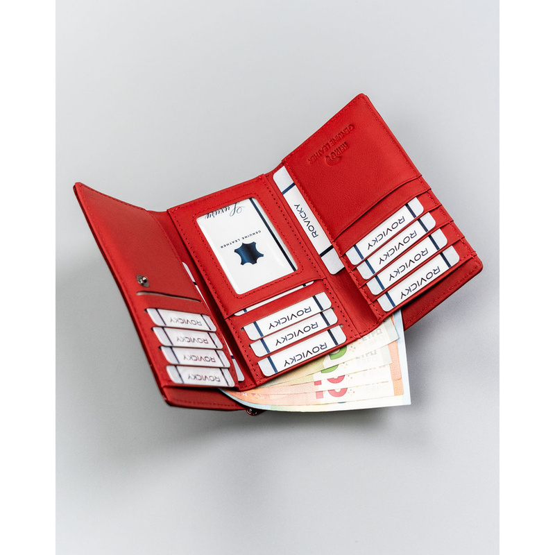 Lakierowany portfel damski ze skóry naturalnej i ekologicznej w czerwonym kolorze - Rovicky