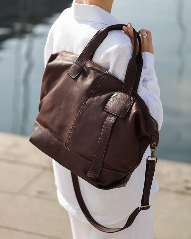 Duża torba shopper A4 z miękkiej włoskiej skóry Marco Mazzini brązowa