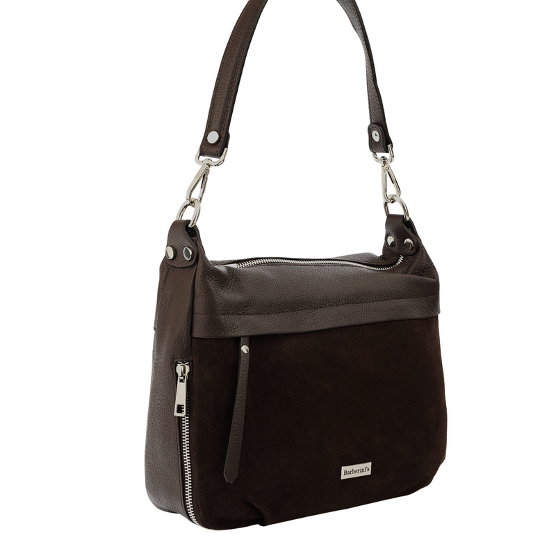 Skórzana torebka z zamszowym akcentem - Brązowa ciemna