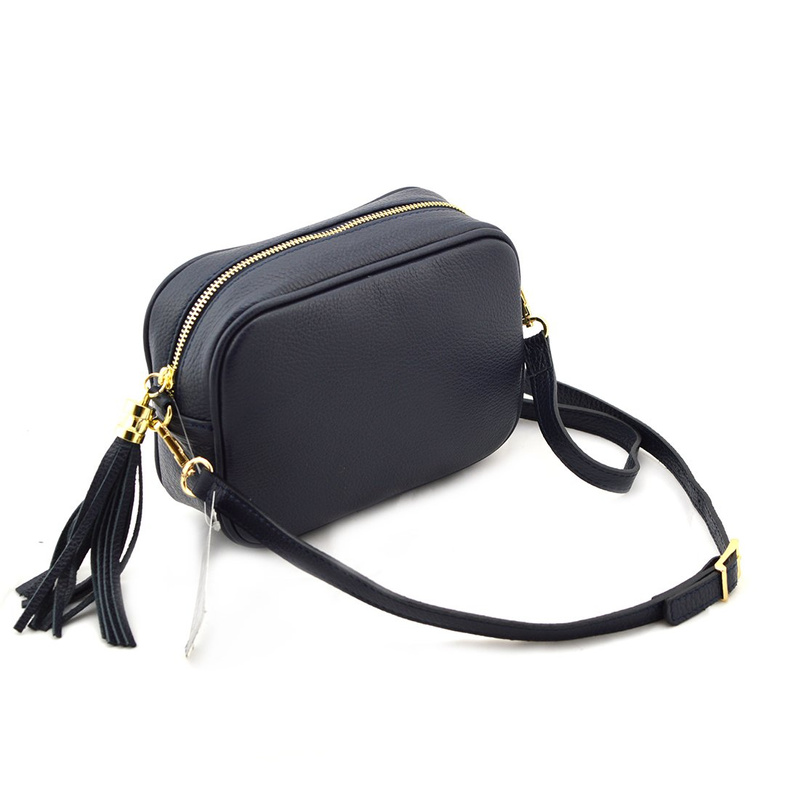 Camel mała damska listonoszka z frędzlem przewieszka z włoskiej naturalnej skóry licowej P14