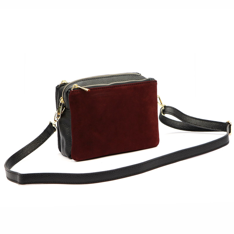 Luka damska listonoszka skóra naturalna zamszowe elementy trzykomorowa