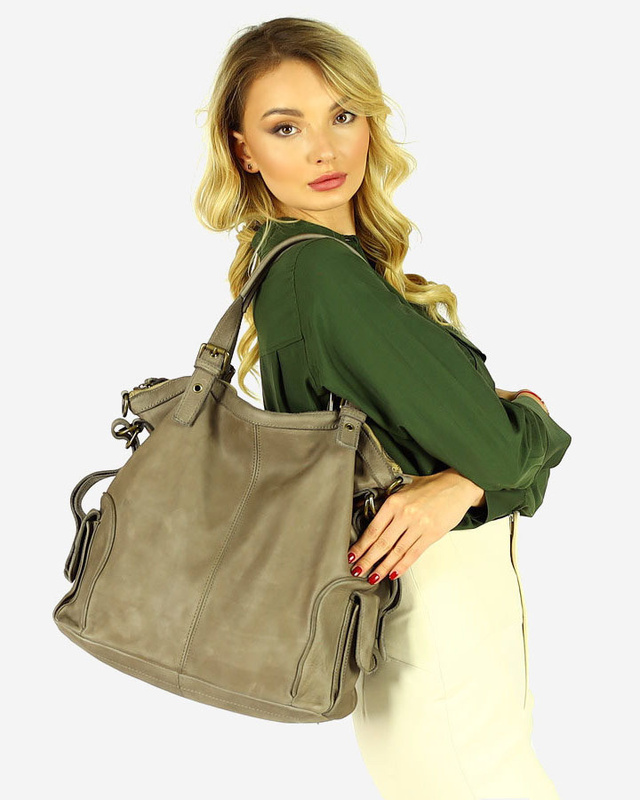 MARCO MAZZINI Miejska torba skórzana z regulowaną rączką old leather handmade beż cappucino