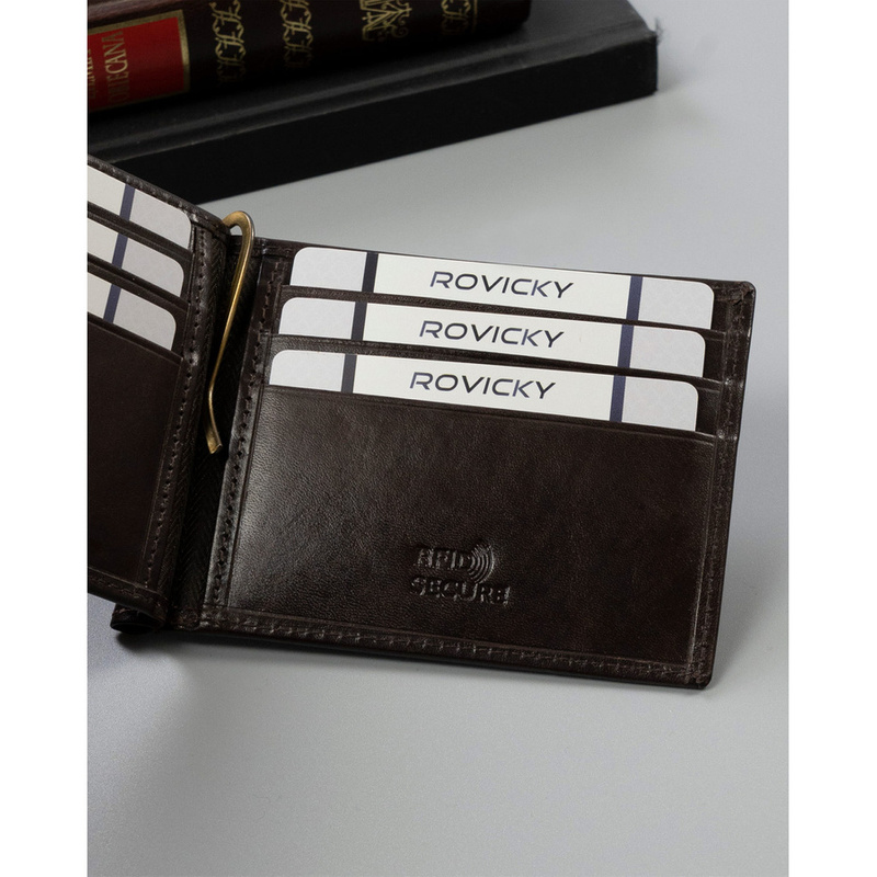 Skórzana banknotówka etui na karty z RFID Rovicky