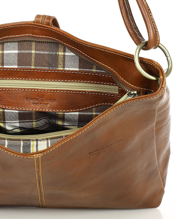 Klasyczna torba skórzana na ramię premium leather - MARCO MAZZINI brązowa