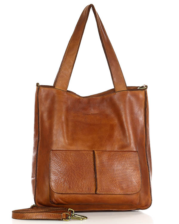 Torebka damska shopper A4 skóra naturalna - MARCO MAZZINI brąz camel