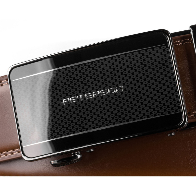 Brązowy pasek męski z automatyczną klamrą wykonany ze skóry naturalnej - Peterson