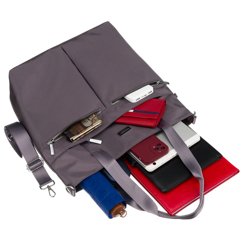 Jednokomorowa shopperka damska z poliestru w szarym kolorze wyposażona w dopinany, regulowany pasek - Peterson