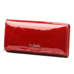 Portfel Skórzany Damski Wzór Liście Lakierowany.