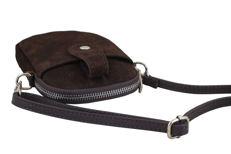 Etui na telefon ze skóry zamszowej - Brązowe ciemne