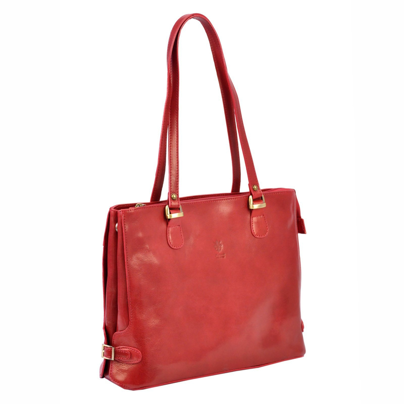 Skórzana elegancka shopperbag pojemna na ramię z kieszeniami Florence