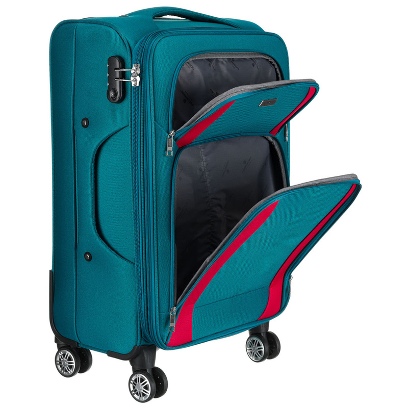 Duża walizka z praktycznej tkaniny poliestrowej w turkusowo-różowym - Peterson