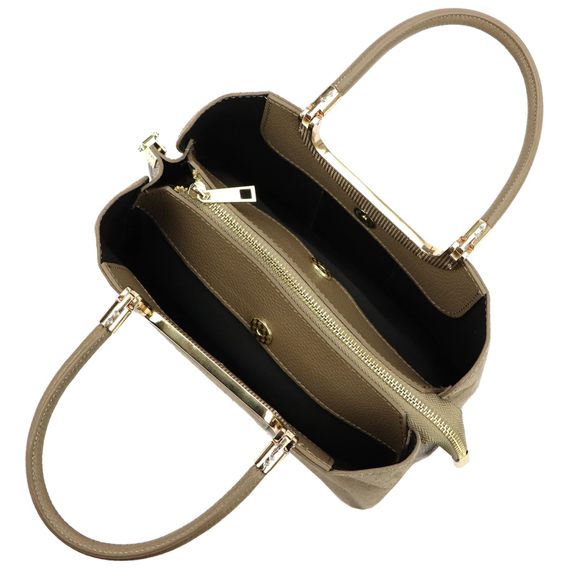 Vera Pelle damski skórzany kuferek torebka do ręki z paskiem i organizerem