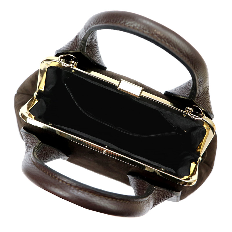 Vera Pelle mały damski kuferek skóra naturalna torebka do ręki z paskiem