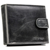 Skórzany portfel męski w czarnym kolorze, wyposażony w system RFID i zamykany zatrzaskiem - Peterson