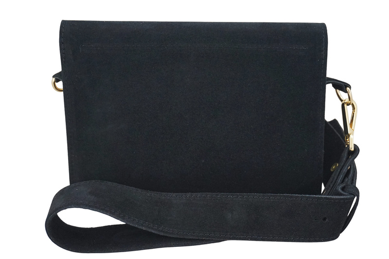 Zamszowa listonoszka na szerokim pasku - Czarna