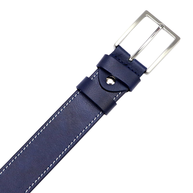 VerMari stylowy pasek do spodni skóra naturalna klasyczna srebrna klamra