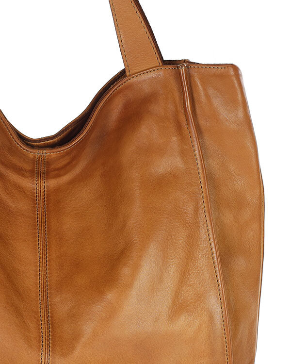 Duża skórzana torebka shopper na ramię – MARCO MAZZINI brązowa camel, idealna na miasto