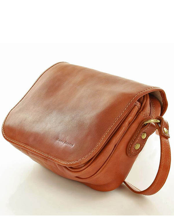 Włoska torebka listonoszka skórzana z klapą MARCO MAZZINI - Alabama Classico camel