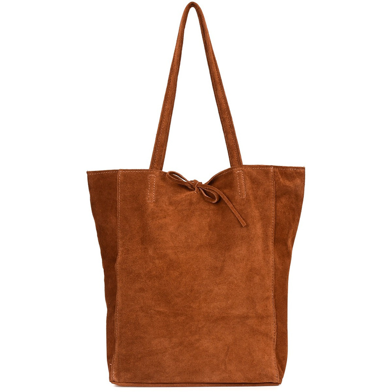 Damska Włoska Skórzana Torebka Worek A4 Troczek koniakowa W18