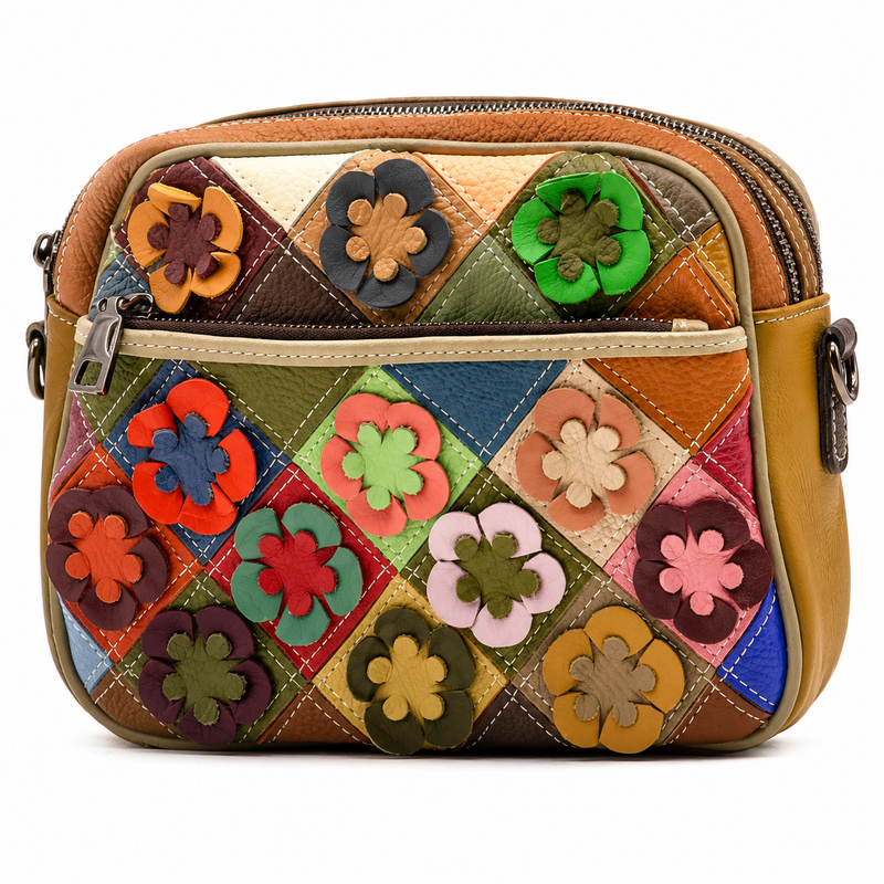 Magic Bags listonoszka damska mała skórzana kolorowa mozaika kiesze 6657-1