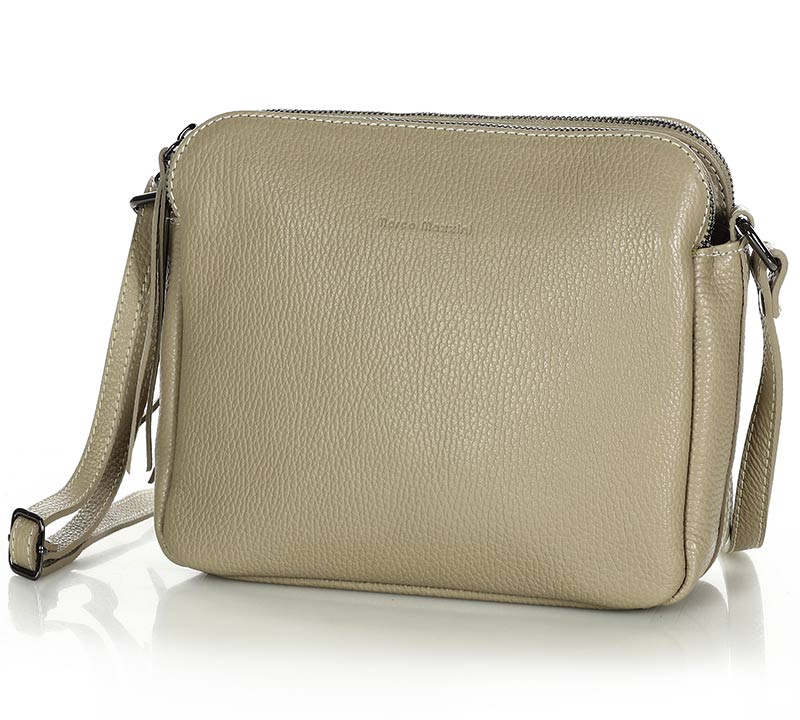 Torebka skórzana crossbody listonoszka dwie komory - MARCO MAZZINI beż cappuccino