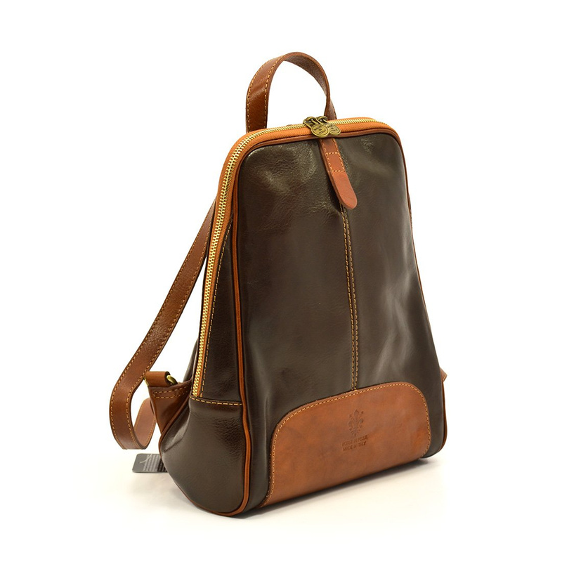 Florence Miejski Damski plecak skóra naturalna z kieszeniami na suwak