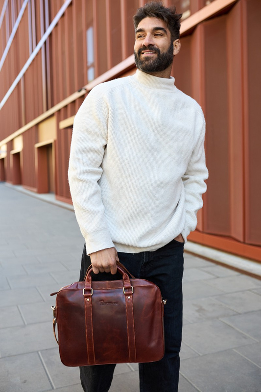 Torba męska skórzana na ramię laptopa duża koniakowa biznesowa Beltimore N06