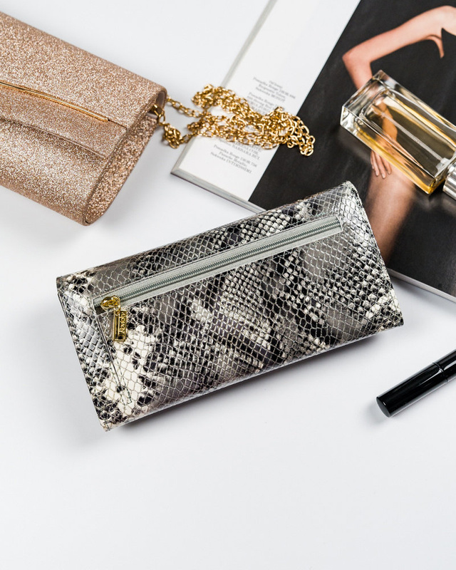 Rovicky podłużna damska portmonetka skóra naturalna portfel wzór węża RFID