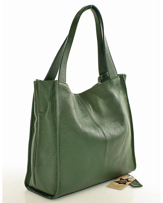 Modna torebka damska skórzany shopper bag - MARCO MAZZINI Portofino Max ciemny zielony