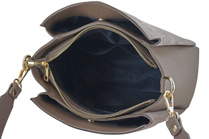 Torebka miejska z naturalnego zamszu i skóry - Beżowa ciemna