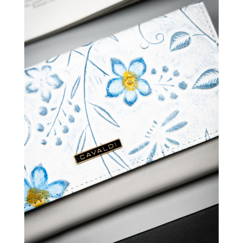 Skórzany portfel damski w kwiaty, mieści dowód rejestracyjny - 4U Cavaldi